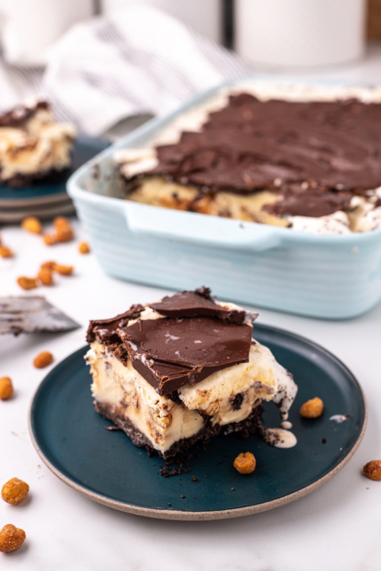 Buster Bar Ice Cream Cake on a plate