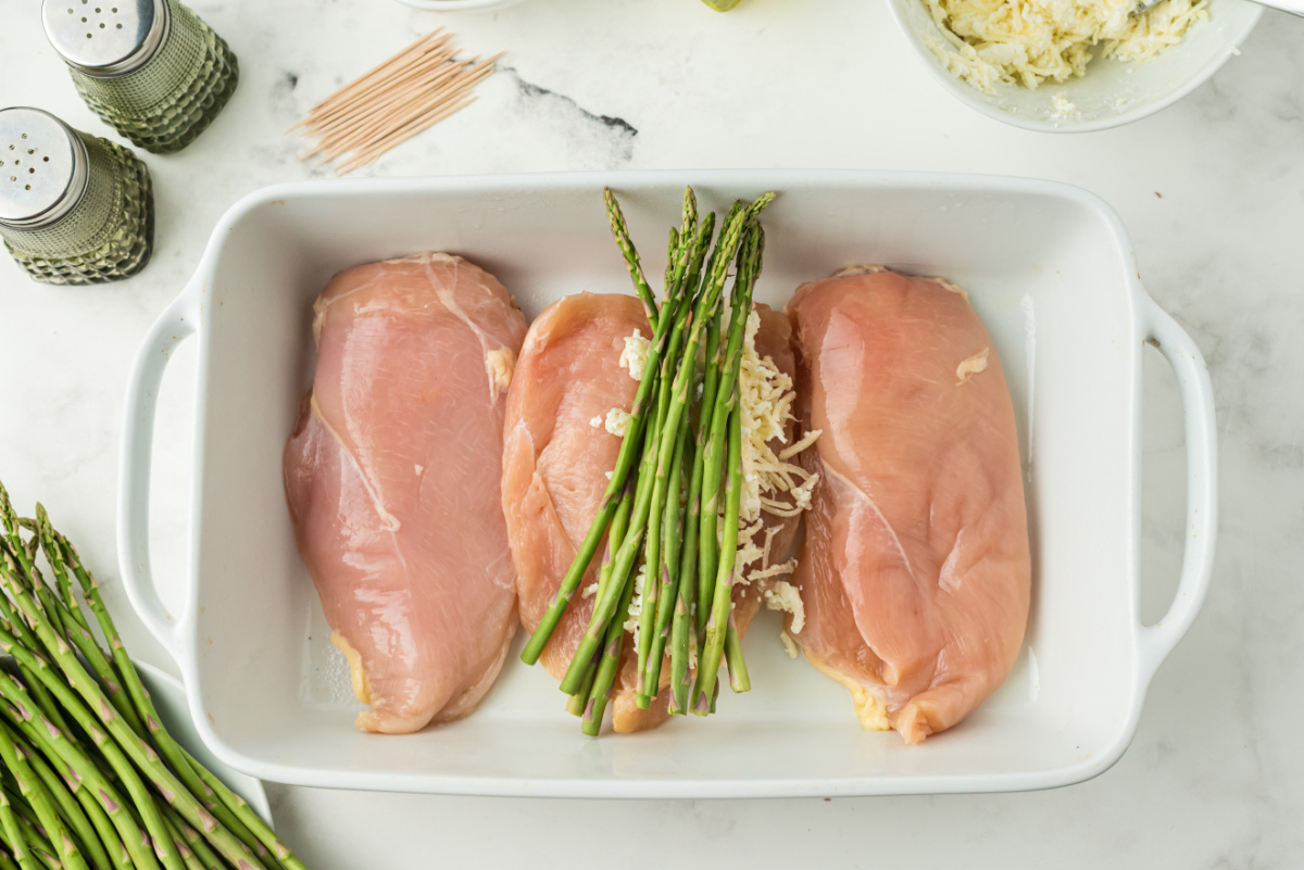 asparagus added to center of chicken