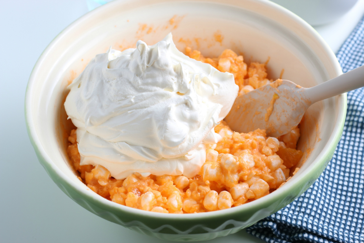 whipped topping added to bowl