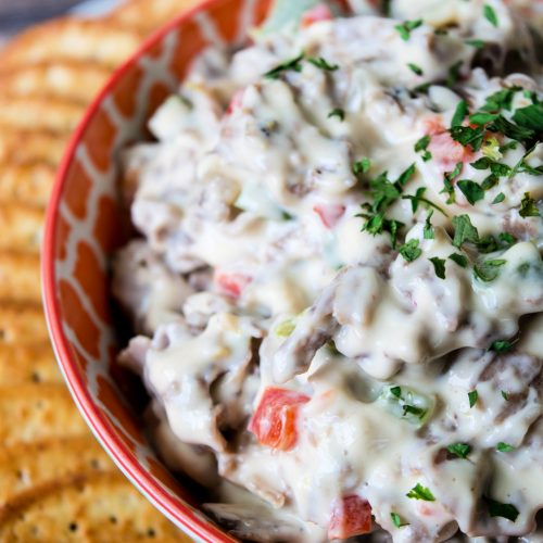 Philly Cheesesteak Dip in a bowl