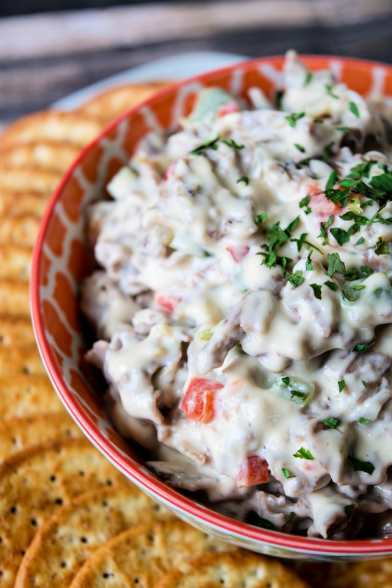 Philly Cheesesteak Dip in a bowl