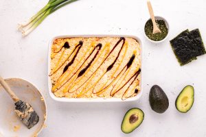 spicy mayo and eel sauce drizzled on top