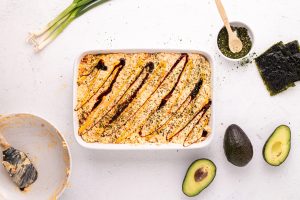 spicy mayo and eel sauce drizzled on top