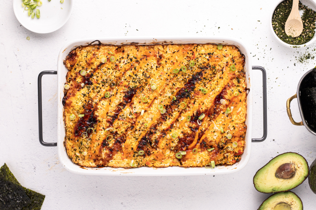 cooked sushi bake in pan