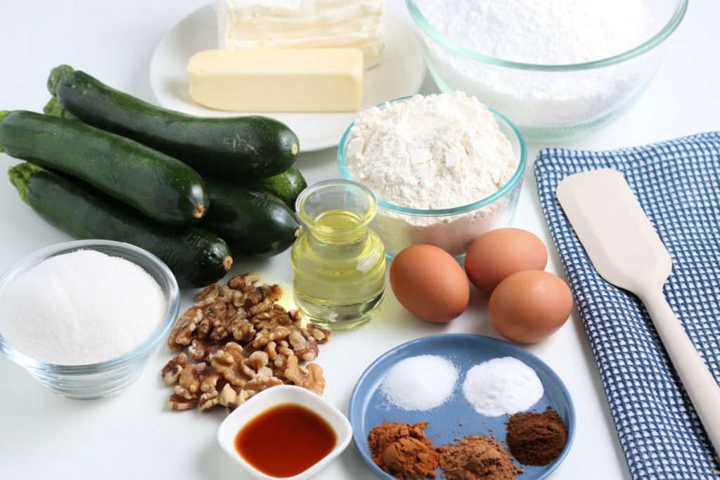 ingredients for Zucchini Cake With Cream Cheese Frosting 