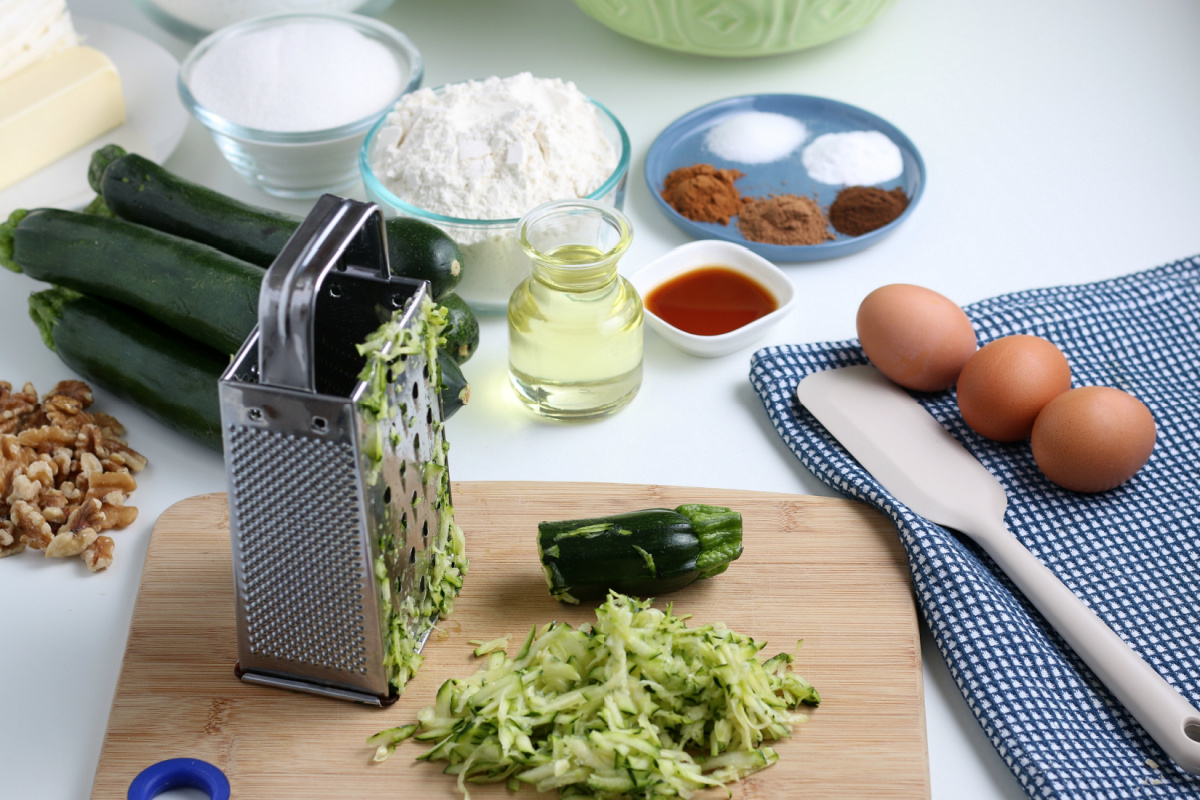 grated zucchini on a cutting board