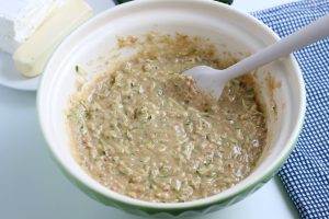 cake batter in mixing bowl