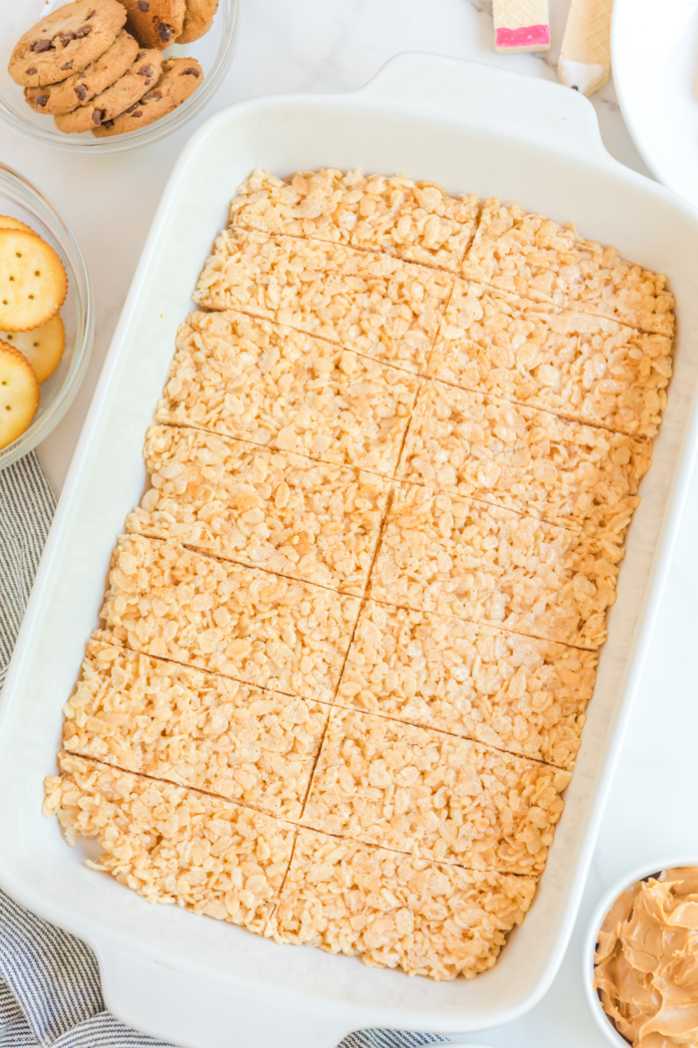 rice krispies treats cut into rectangles