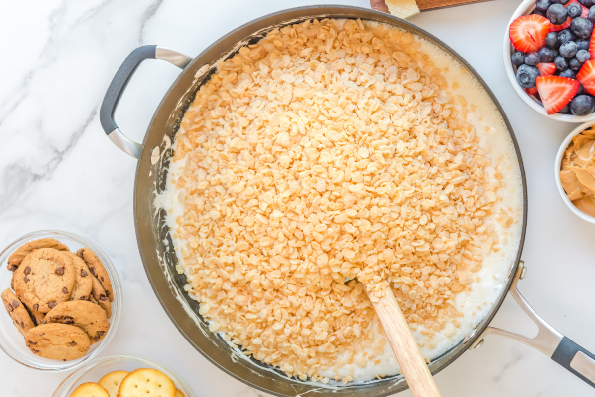 rice krispies added to pan