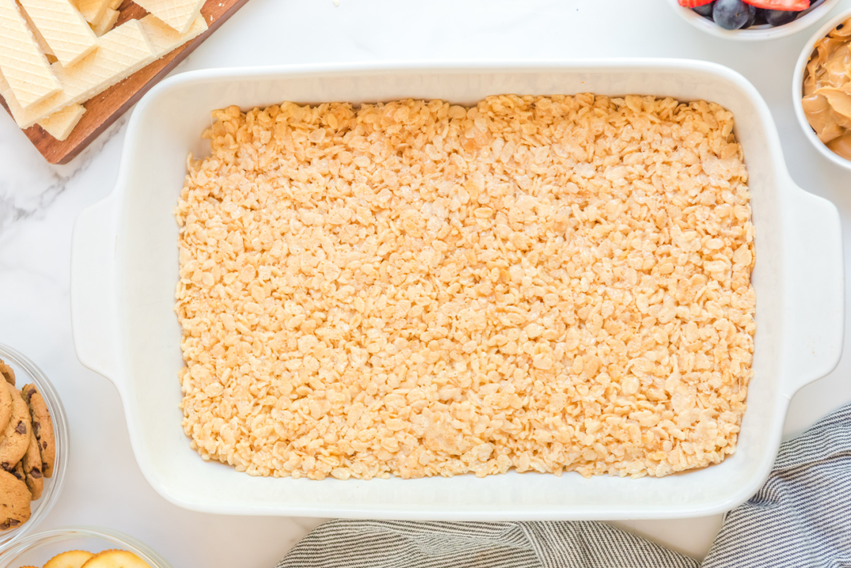 rice krispies treats in a baking dish