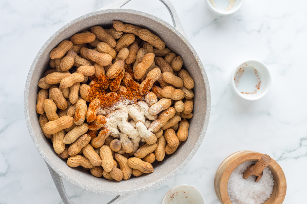 peanuts and seasoning in a bowl