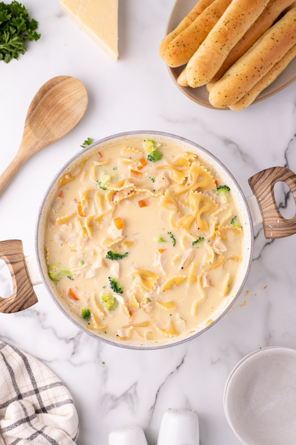 Chicken Alfredo Soup in a pot