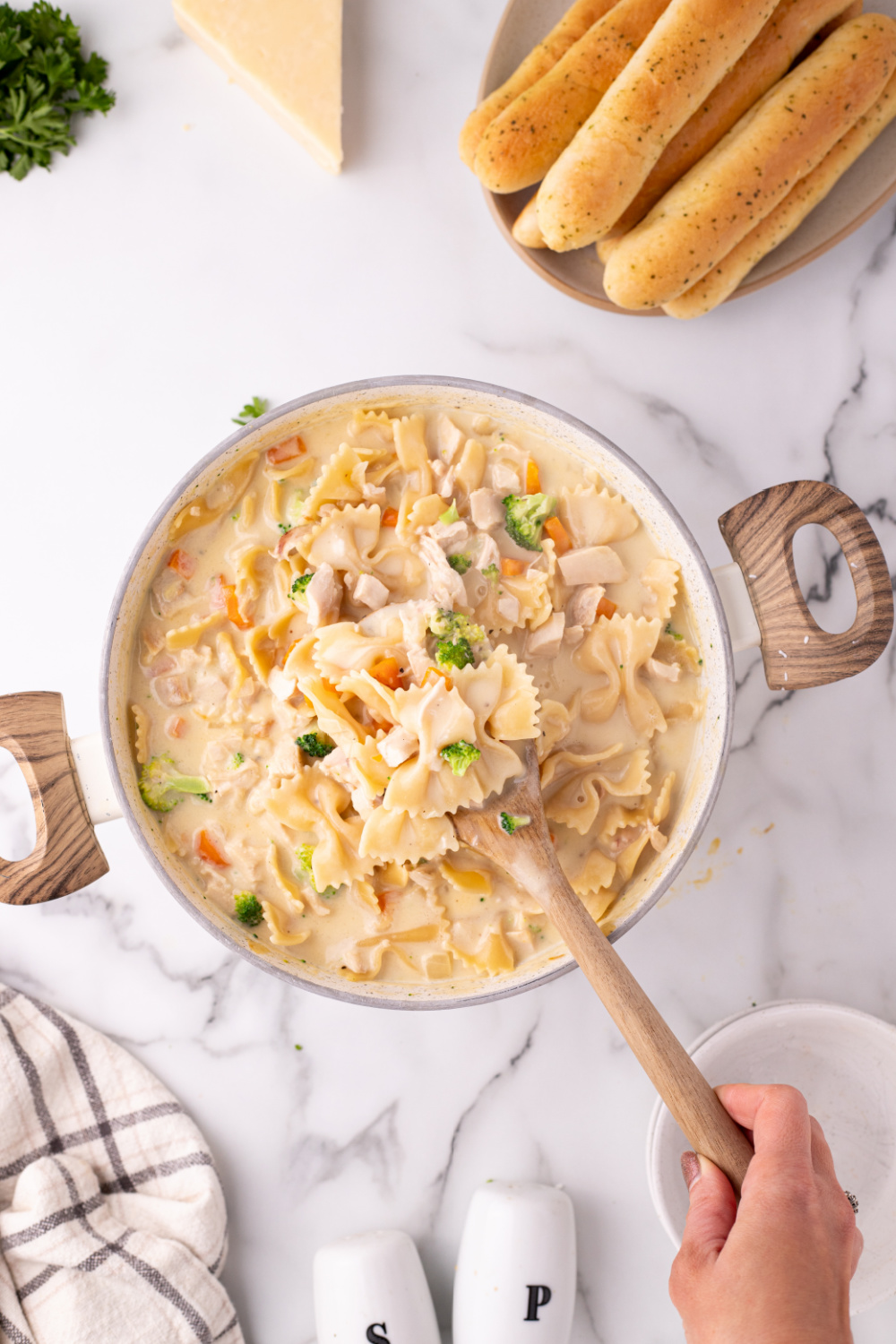Chicken Alfredo Soup in a pot