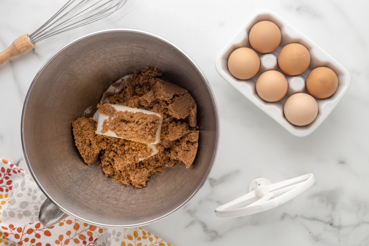 butter, brown sugar, and granulated sugar in a mixing bowl