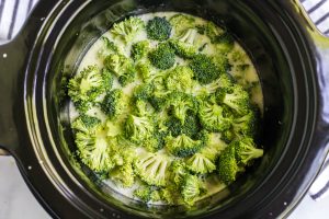 pasta and broccoli added to slow cooker