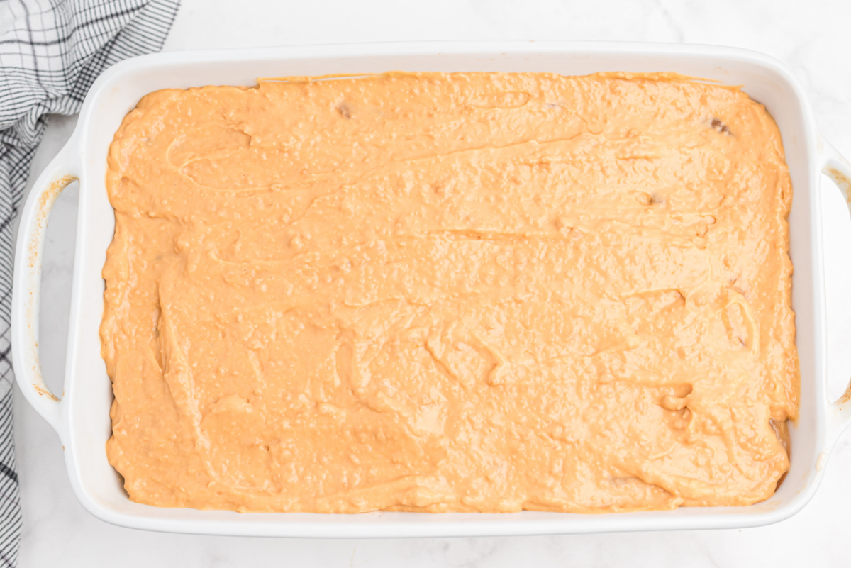 butterscotch mixture added on top of apples