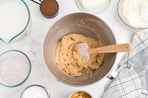 oatmeal cookie batter in mixing bowl