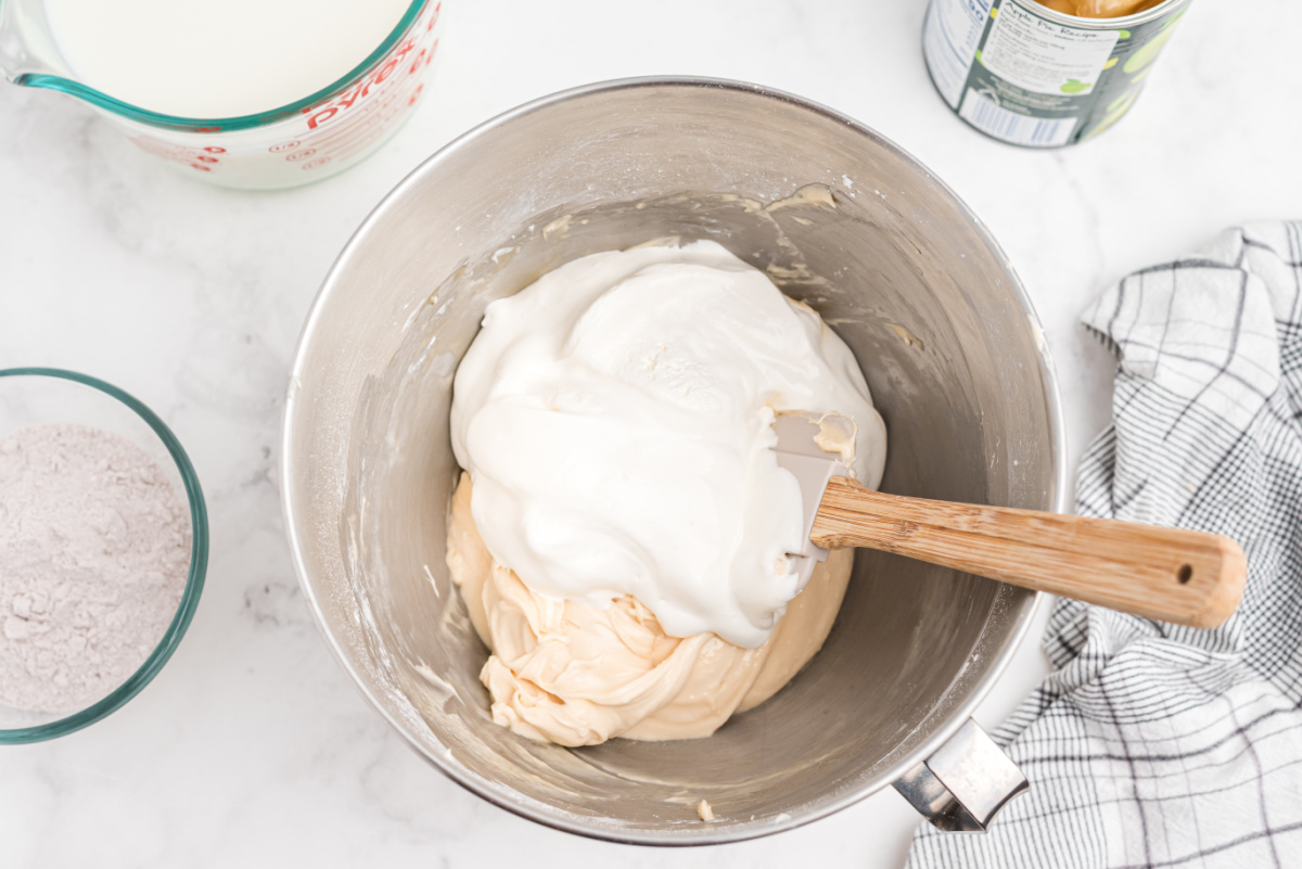 whipped topping added to bowl