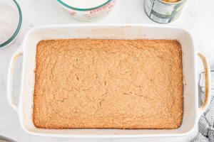 cooked oatmeal cookie crust in pan