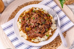 Slow Cooker French Onion Pot Roast on a plate