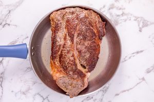 browning beef cut in a pan