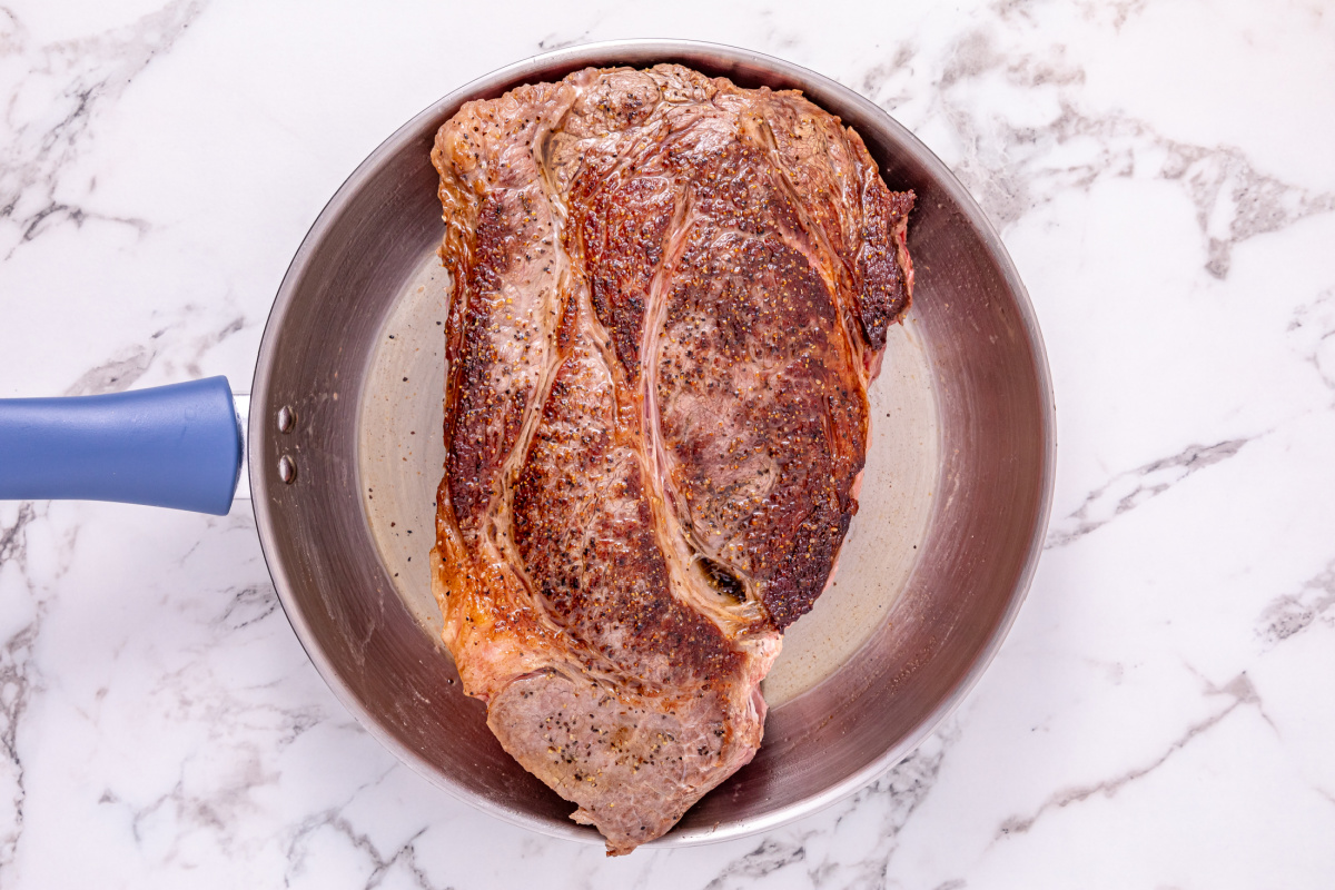 browning beef cut in a pan