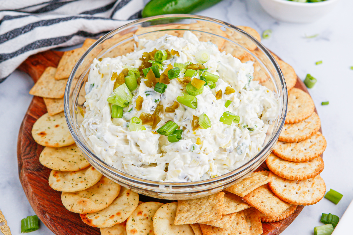 Cold Artichoke Jalapeno Dip in a bowl