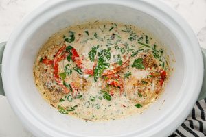 spinach added to slow cooker