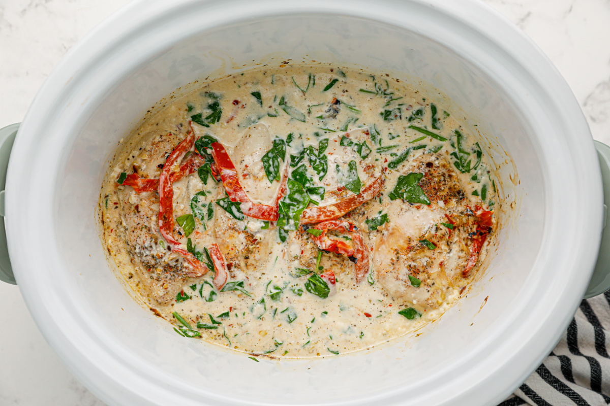 spinach added to slow cooker