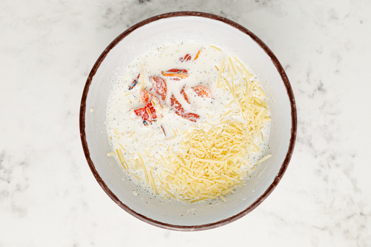 roasted red peppers and parmesan cheese added to cream mixture