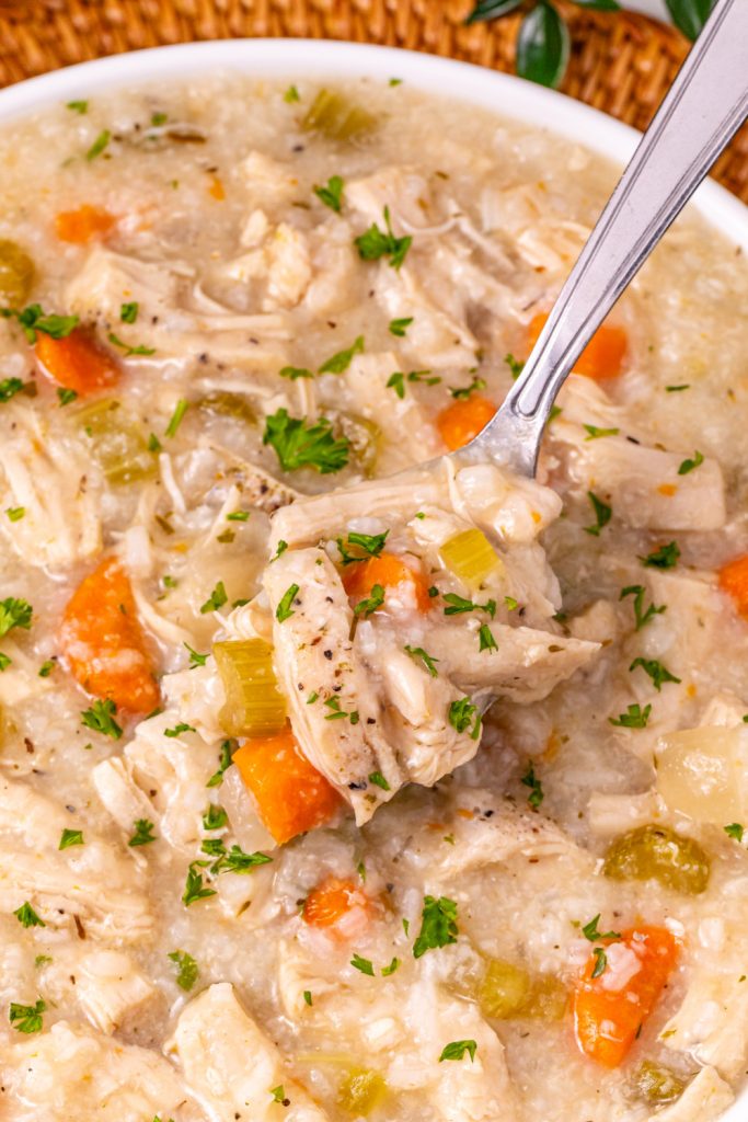 bowl of Slow Cooker Turkey Rice Soup