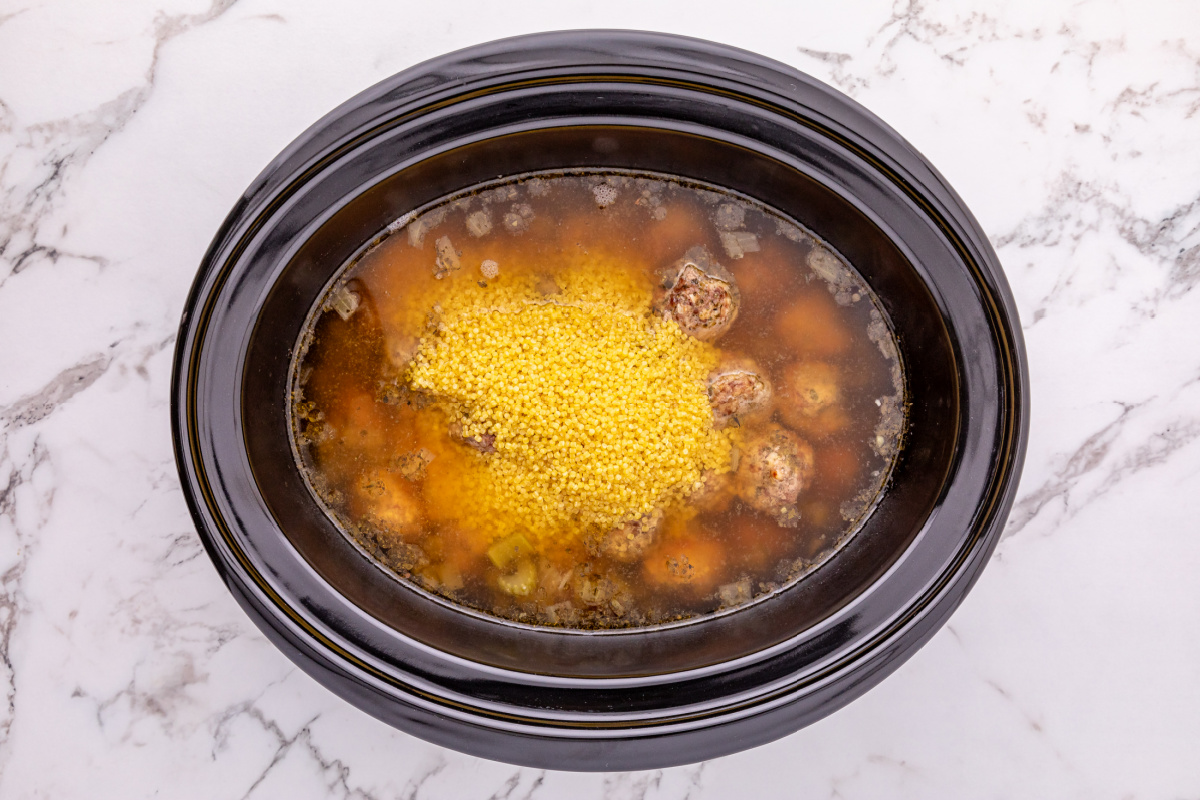 dry pasta added to slow cooker