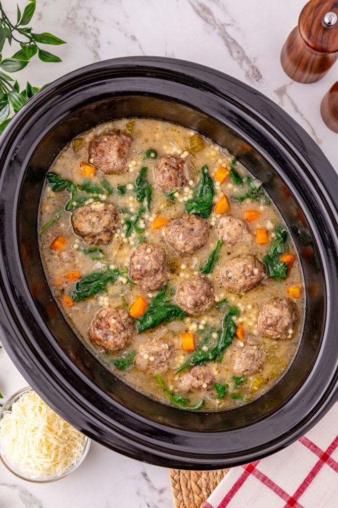 Slow Cooker Italian Wedding Soup in a slow cooker