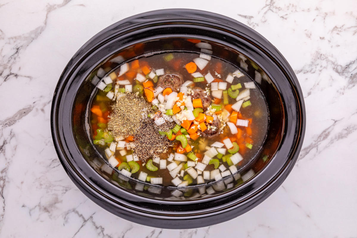 Slow Cooker Italian Wedding Soup in a crockpot