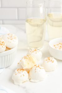 White Chocolate Champagne Truffles on a counter