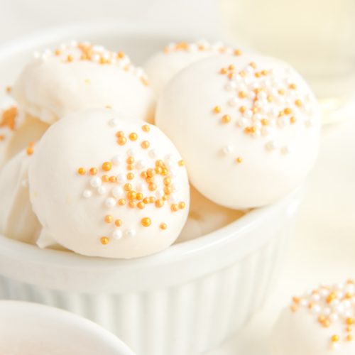 White Chocolate Champagne Truffles in a bowl