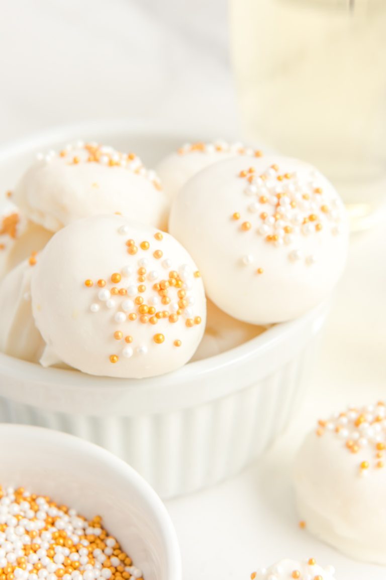 White Chocolate Champagne Truffles in a bowl