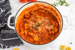 Tortellini Tomato Bisque in a pot