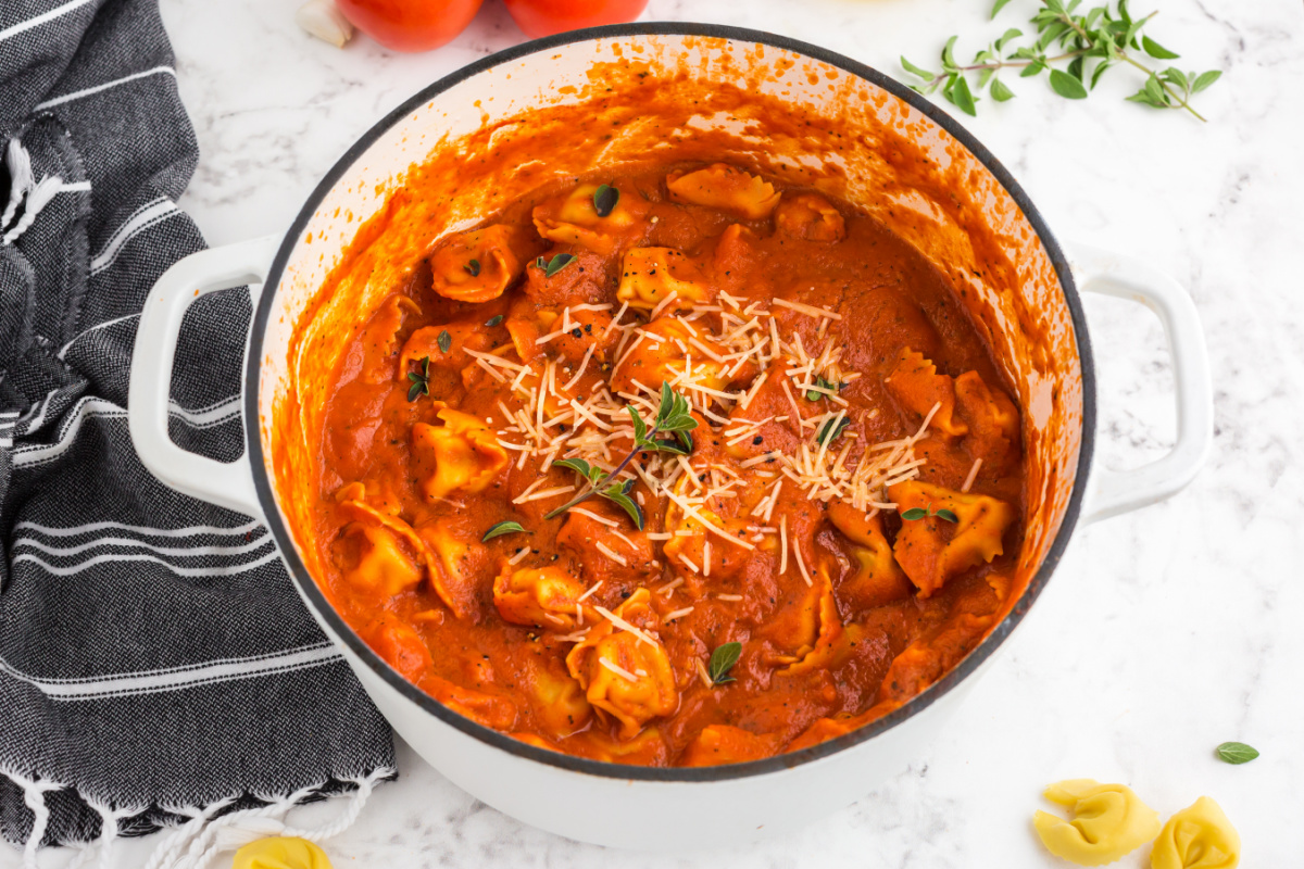 Tortellini Tomato Bisque in a pot