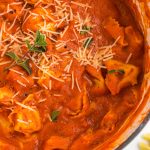 Tortellini Tomato Bisque in a soup pot
