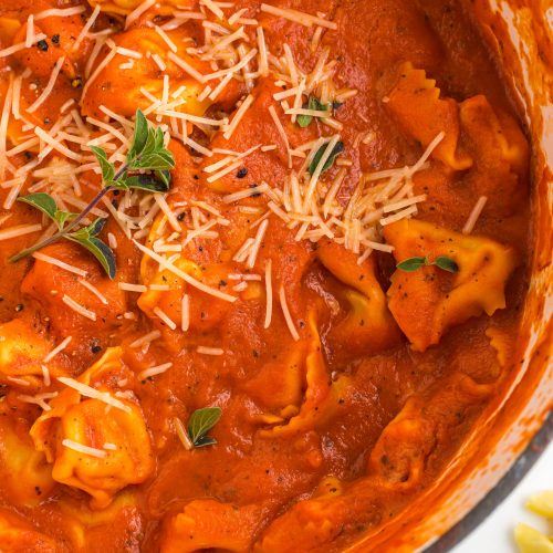 Tortellini Tomato Bisque in a soup pot