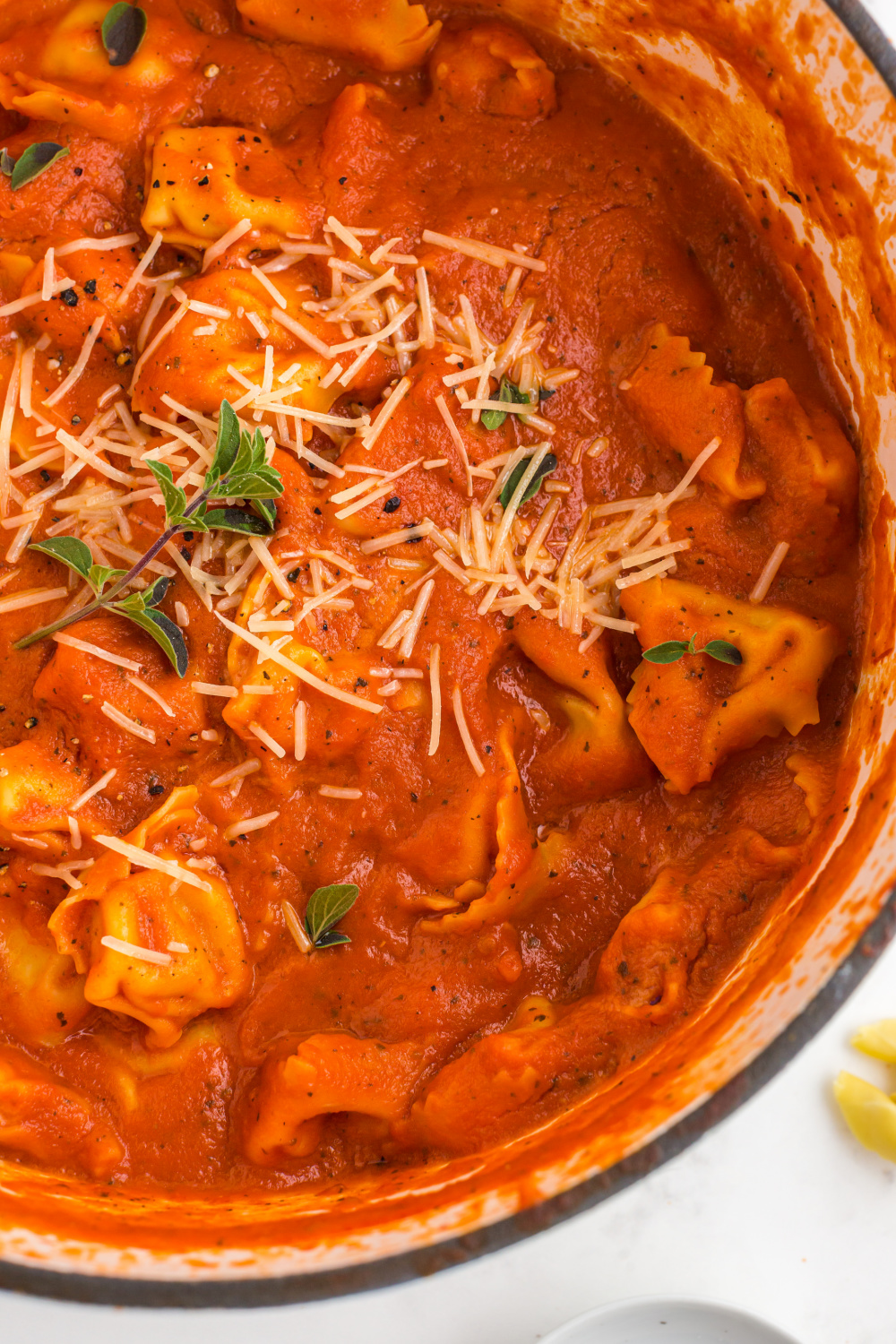 Tortellini Tomato Bisque in a soup pot
