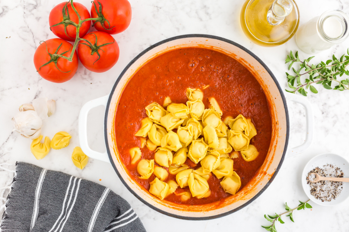 tortellini added to pot