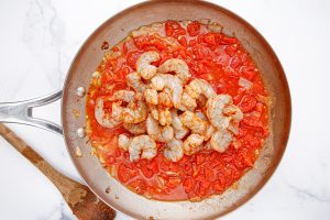 shrimp added to the pan