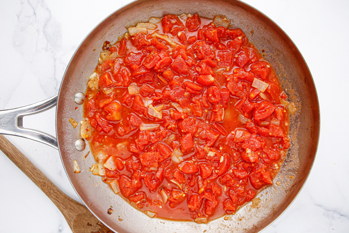 tomatoes added to the pan