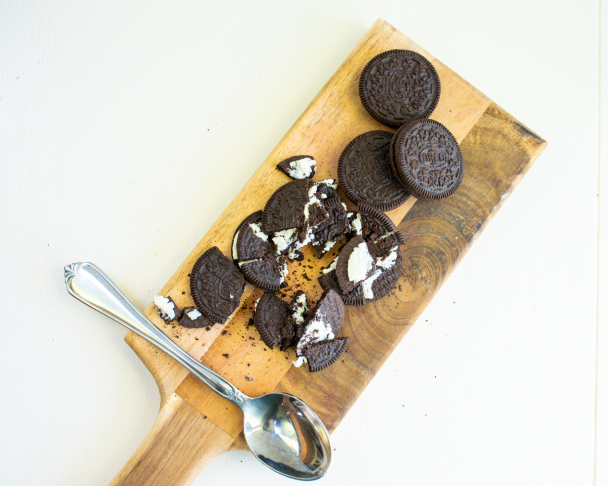 broken cookies on a cutting board