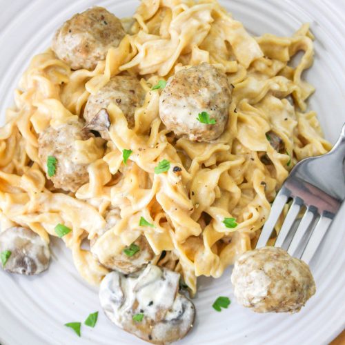 Instant Pot Meatball Stroganoff on a plate
