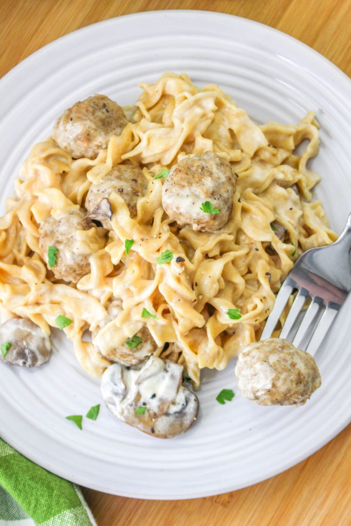 Instant Pot Meatball Stroganoff on a plate