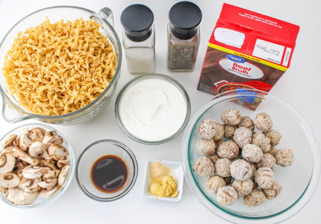 ingredients for Instant Pot Meatball Stroganoff