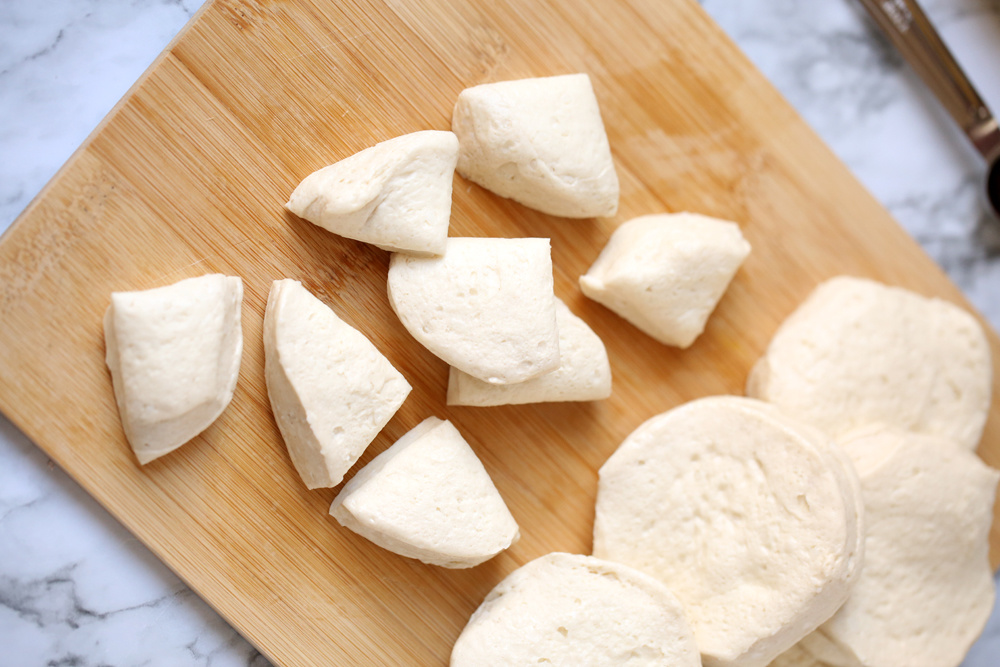 biscuits cut into quarters